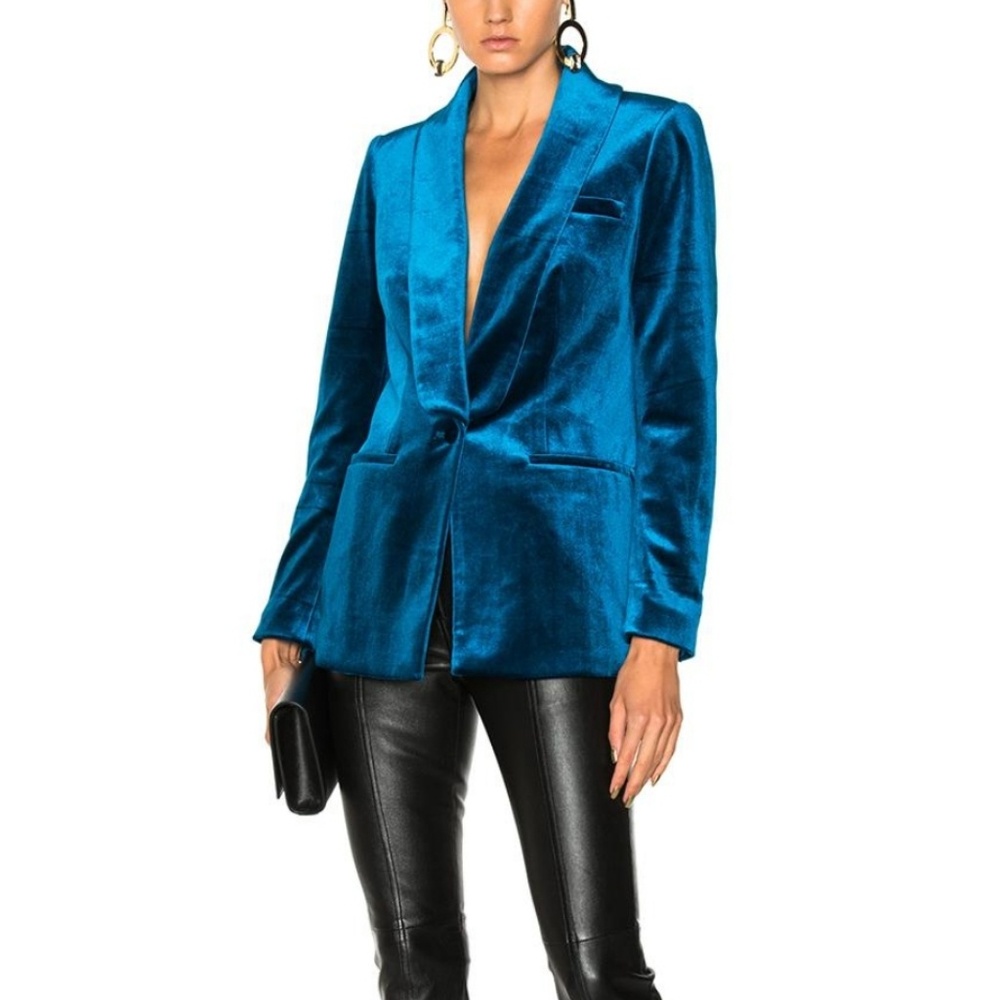 Self-Portrait Peacock Blue Velvet Blazer s…